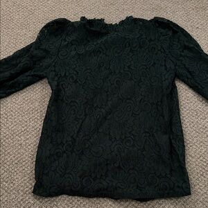 Adiva Black Lace Ruffled-Neck Puff Sleeve Blouse